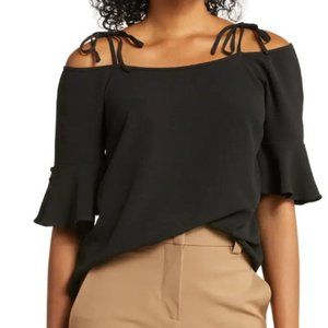 PHILOSOPHY REPUBLIC CLOTHING Tie Strap Off-the-Shoulder Blouse Large, BLACK